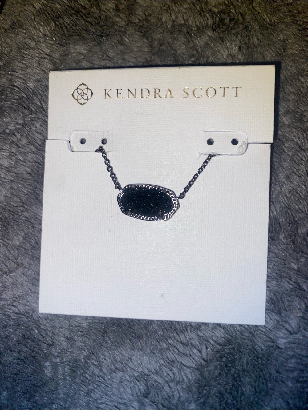 BNWT Kendra Scott Elisa Oval Pendant Necklace In Black Drusy And Gunmetal $75